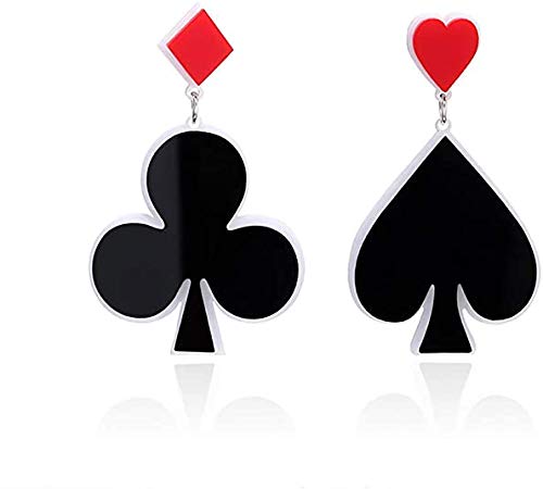 GUOXIAOMEI Playing Cards Pattern Drop Earring Fashion Party Gift Charms Hearts Spades Plum Poker Acrylic Earring Jewelry (Red 1)