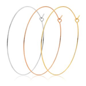 3 Pairs Big Wire Hoop Earrings 50mm 18k Gold Silver Rose Gold Plated on Stainless Steel 2 inch Large Thin Hoops Earring Set Minimal Jewelry for Women Girls