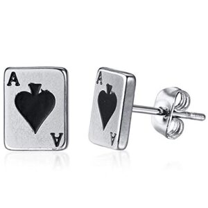 stainless steel ace spade gambling casino biker cockail party stud earrings (silver)