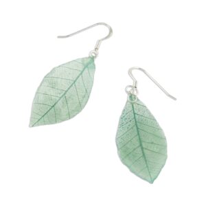 NOVICA Artisan Handmade Natural Leaf Dangle Earrings Jade from Thailand Sterling Silver No Stone Nature Tree [2.2 in L x 0.8 in W] ' Stunning Nature in Jade'