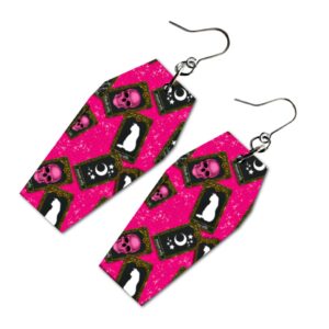 Pink Coffin Earrings, Tarot Card Earrings, Moon Earrings Dangle, Cat Earrings, Skull Earrings, Witchy Gifts for Women, Tarot Reader Gifts