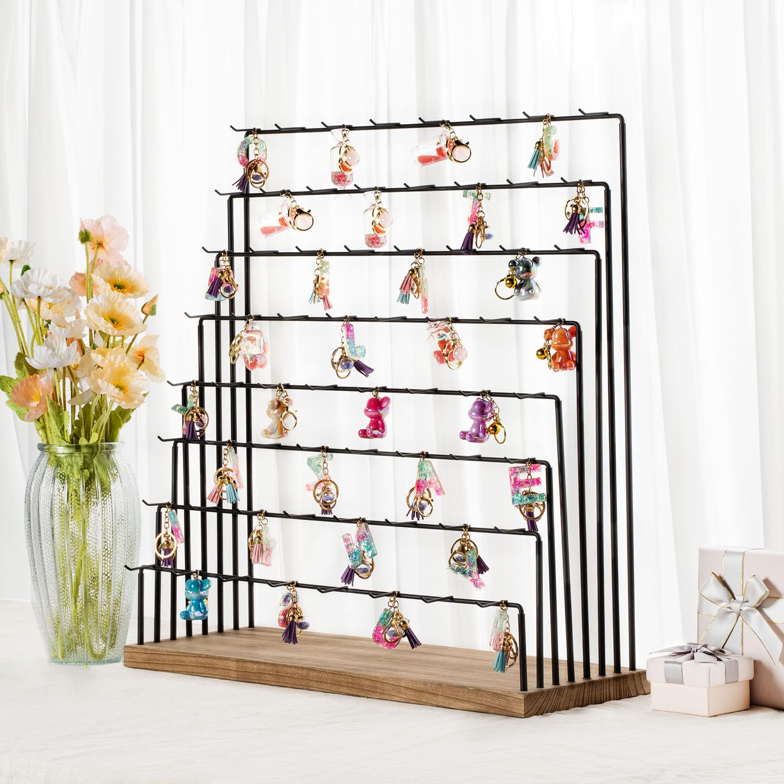 Earring Display Stands for Selling, Earring Rack Display Holder Stand, Jewelry Display for Selling Earring Cards, Bracelets, Hair Accessories, Rings, Necklaces 39" W x 23" D x 19" H (64 Hooks)