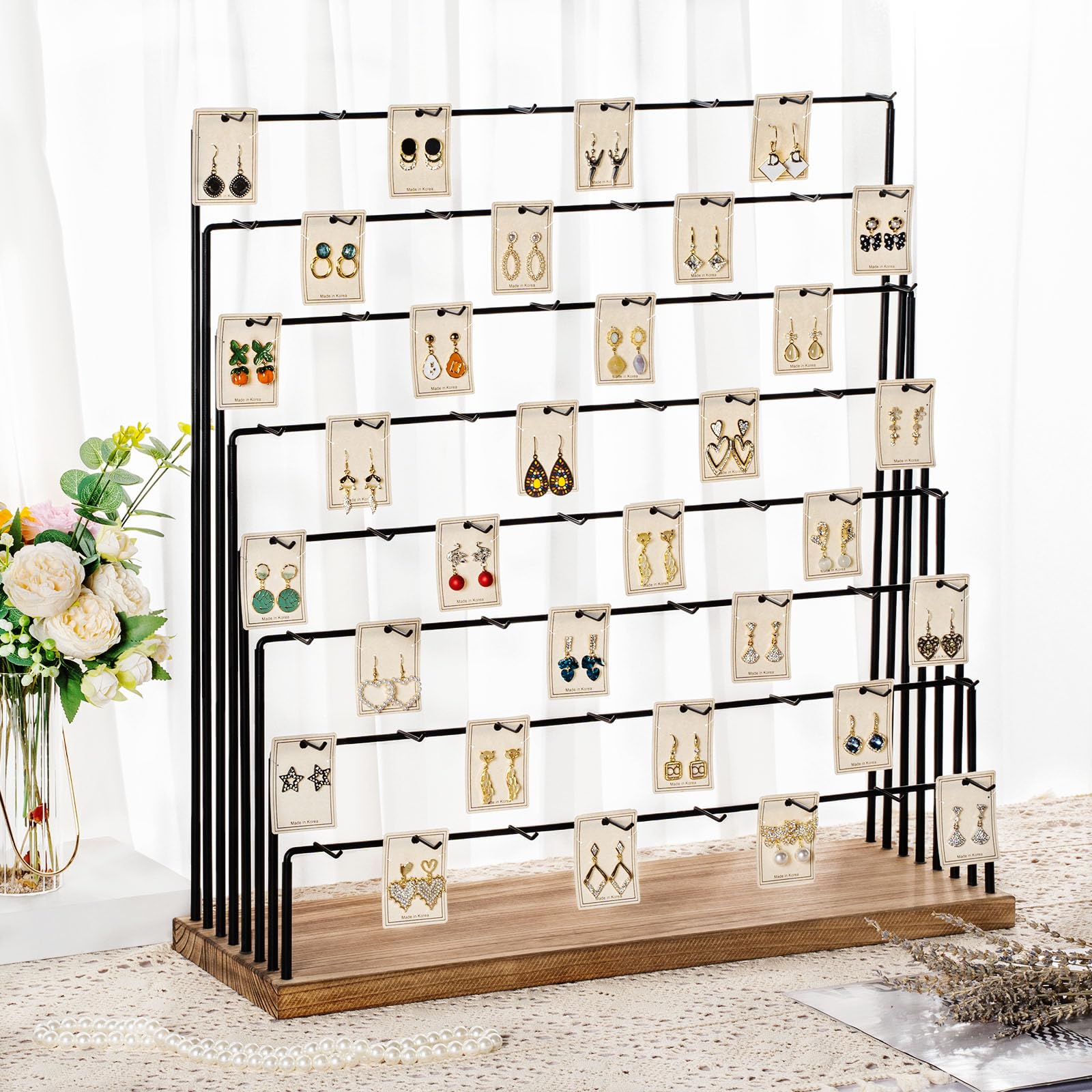 Earring Display Stands for Selling, Earring Rack Display Holder Stand, Jewelry Display for Selling Earring Cards, Bracelets, Hair Accessories, Rings, Necklaces 39" W x 23" D x 19" H (64 Hooks)