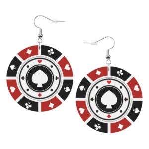 Funny Poker Card Faux Leather Earrings For Women Lightweight Round Dangle Earrings Gift