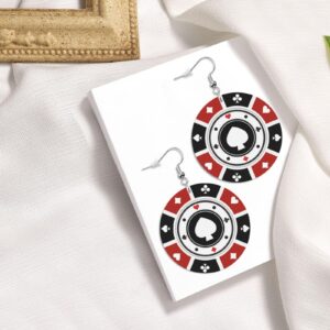 Funny Poker Card Faux Leather Earrings For Women Lightweight Round Dangle Earrings Gift