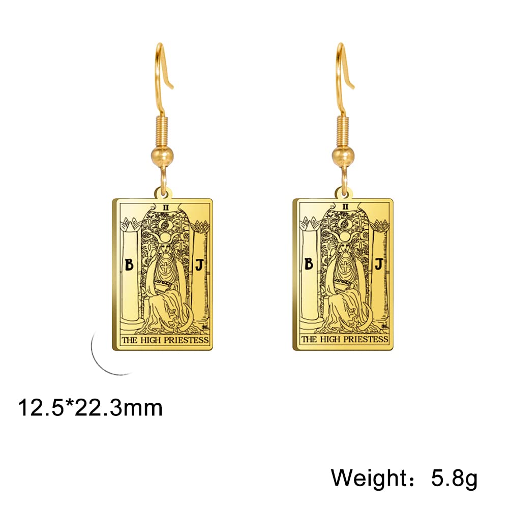 TEAMER Tarot Cards Dangle Earrings Stainless Steel Vintage Amulet Wiccan Jewelry for Women (Gold-THE HIGH PRIESTESS)