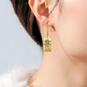 TEAMER Tarot Cards Dangle Earrings Stainless Steel Vintage Amulet Wiccan Jewelry for Women (Gold-THE HIGH PRIESTESS)