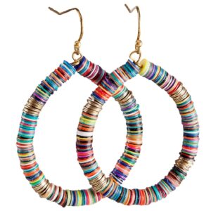 SPUNKYsoul Bohemian Multi-Colored Sequin Hoop Gold Disc Earrings for Women