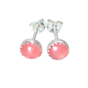 rhodochrosite stud earrings in sterling silver 6mm