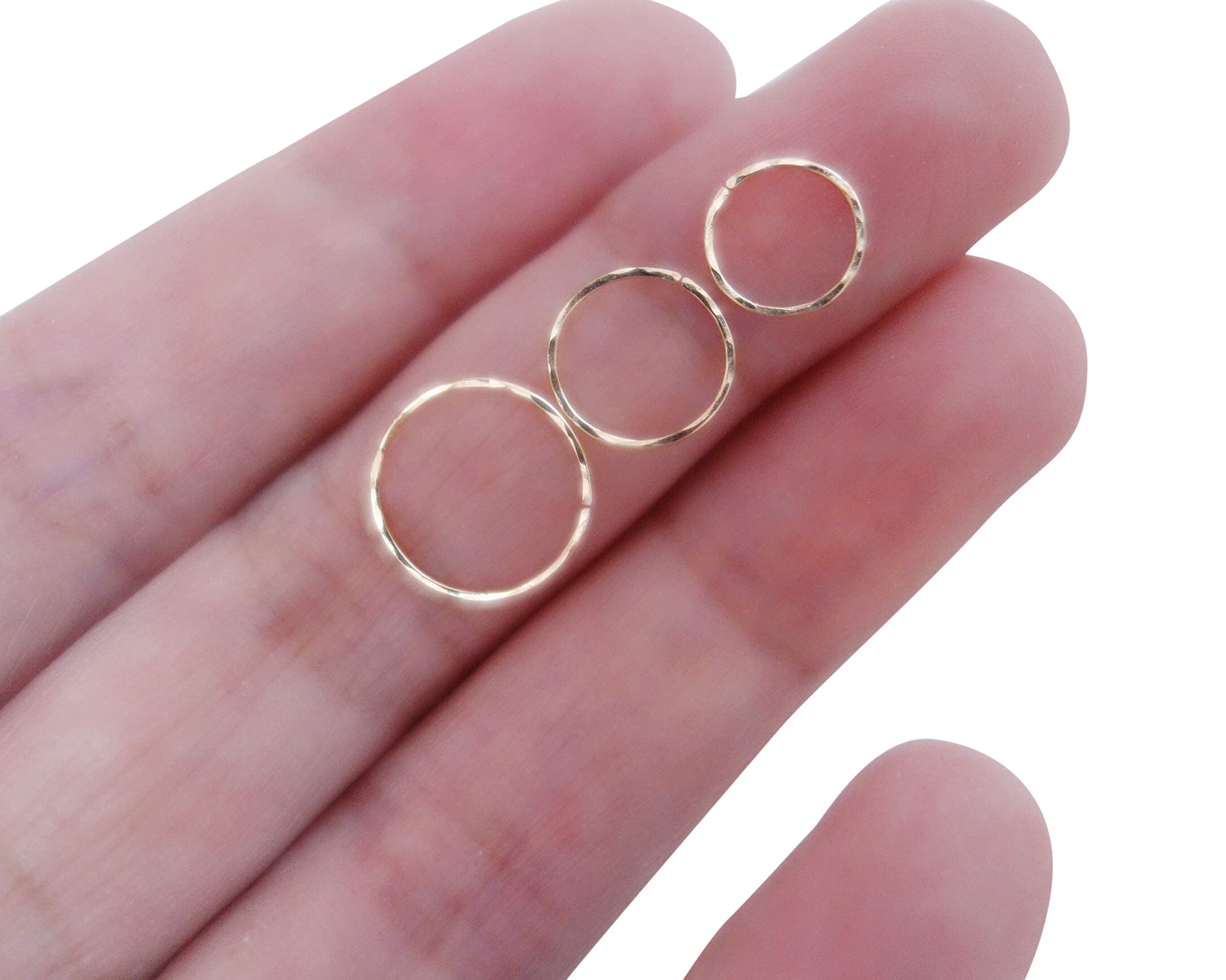 Hand Made Hammered 14K Gold Filled Texture Tiny Hoop Earring Nose Ring Cartilage Huggie Helix Piercing Septum Tragus Sleepers Women Men Teenagers 925 Sterling Silver 14K Rose Gold Fill 22G 20G 24G