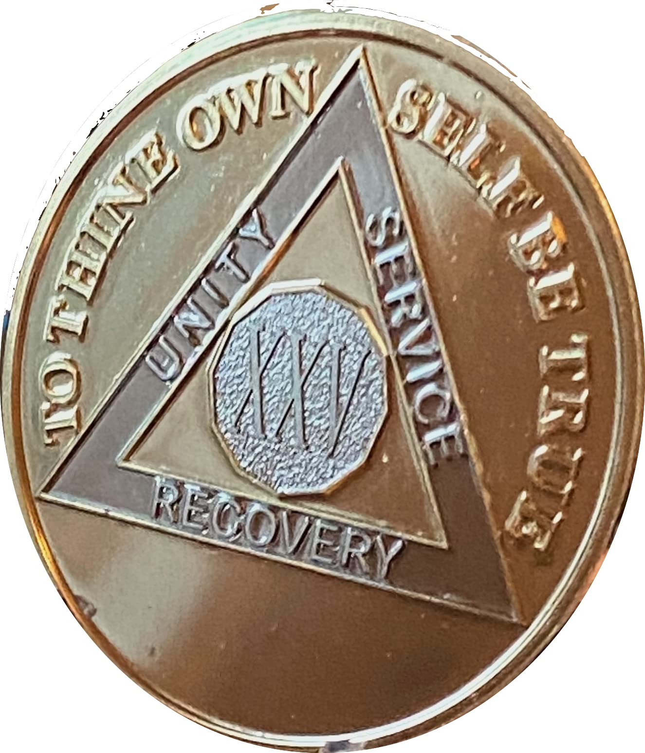 25 Year AA Medallion Large 1.5 Inch 22K Bi-Plated Gold and Nickel Plated Sobriety Chip