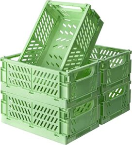 monomono stackable plastic storage crates - 5-pack, cute and aesthetic solution for home and office organization with stylish pastel touch (green, 9.8x6.5x3.8 in)