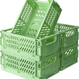 monomono Stackable Plastic Storage Crates - 5-Pack, Cute and Aesthetic Solution for Home and Office Organization with Stylish Pastel Touch (Green, 9.8x6.5x3.8 in)