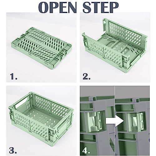 monomono Stackable Plastic Storage Crates - 5-Pack, Cute and Aesthetic Solution for Home and Office Organization with Stylish Pastel Touch (Green, 9.8x6.5x3.8 in)