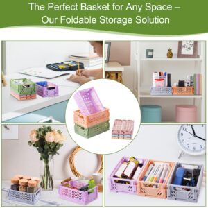 HUUSMOT 6-Pack Pastel Storage Crates, Mini Plastic Crates, Small Baskets for Organizing, Collapsible Storage Crates for Bedroom Decor Classroom Office Kitchen Home (5.8"x 3.8" x 2.2")