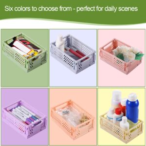 HUUSMOT 6-Pack Pastel Storage Crates, Mini Plastic Crates, Small Baskets for Organizing, Collapsible Storage Crates for Bedroom Decor Classroom Office Kitchen Home (5.8"x 3.8" x 2.2")