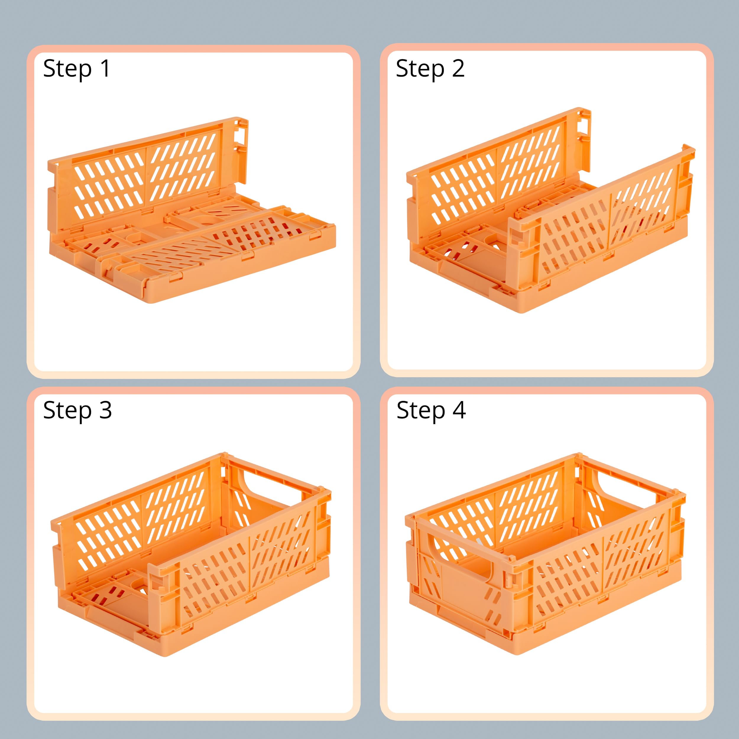 Plastic Crates for Storage Stackable – Set of 4 Collapsible Crates for Groceries, Books, Toys, Clothes, Makeup & More – Sleek Folding Pastel Crates for Organizing – Medium, 5.9" x 10" x 1.02"