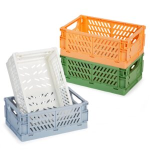 Plastic Crates for Storage Stackable – Set of 4 Collapsible Crates for Groceries, Books, Toys, Clothes, Makeup & More – Sleek Folding Pastel Crates for Organizing – Medium, 5.9" x 10" x 1.02"