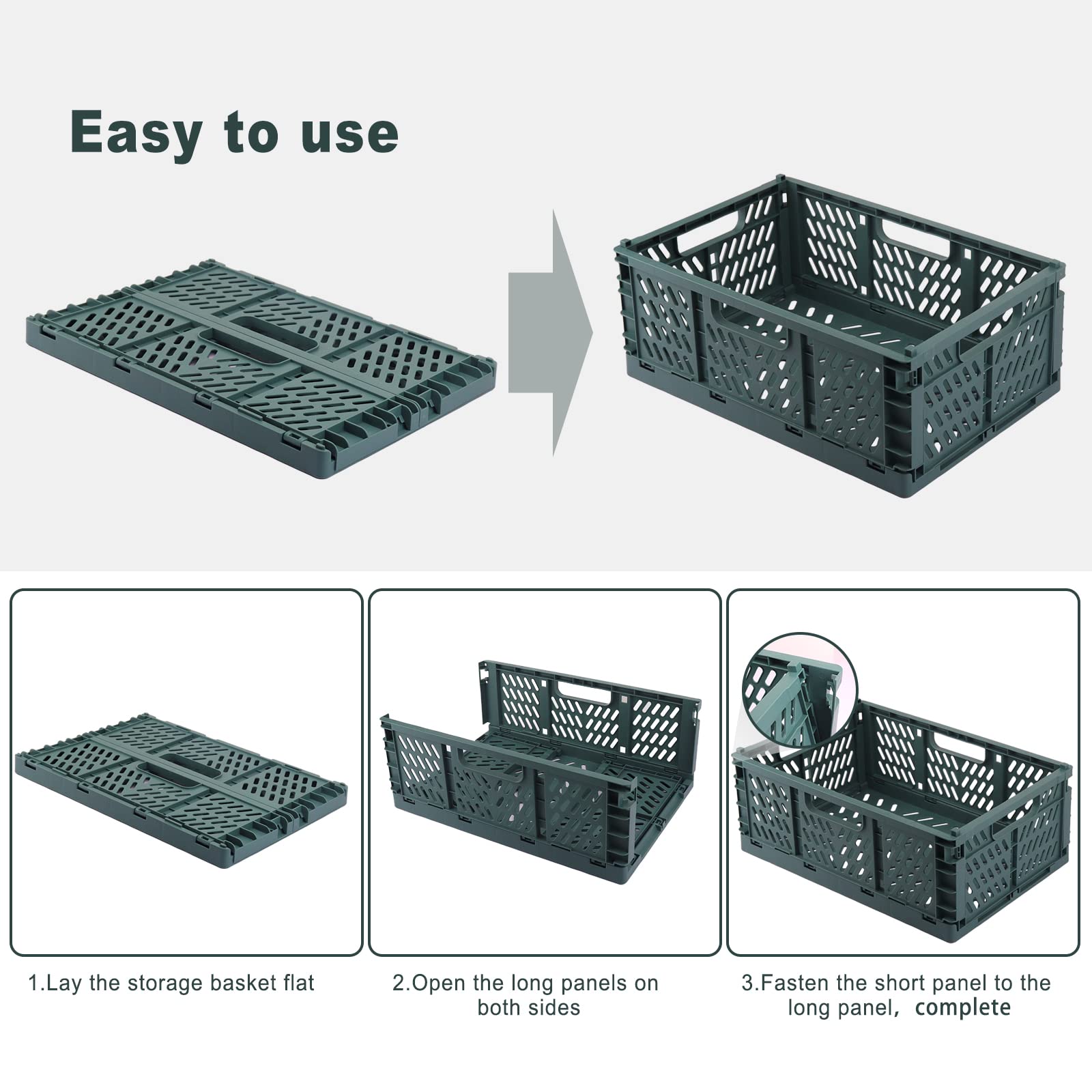 Klyuqoz Pastel Crates, Extra Large Size(16.7 X 11.2 X 6.5 in), Storage crates plastic stackable, Desktop Storage Crates, Folding for Home Kitchen Bedroom Office.Green