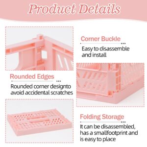 4-Pack Pink Plastic Storage Crate Small Baskets for Organizing Collapsible Storage Crates for Desk Organizers,Stackable Cute Storage Bins for Classroom,Office,Bathroom 5.9"x 3.9" x 2.3"