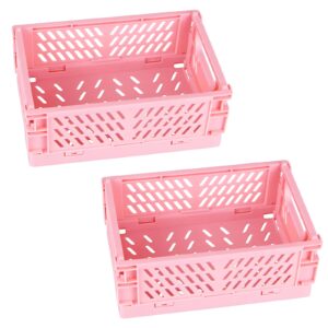 tixill 2-pack mini foldable plastic baskets for organizing and storage, collapsible storage crate for home kitchen bedroom bathroom office (5.9x3.8x2.2, pink)