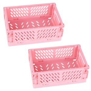 Tixill 2-Pack Mini Foldable Plastic Baskets for Organizing and Storage, Collapsible Storage Crate for Home Kitchen Bedroom Bathroom Office (5.9x3.8x2.2, Pink)