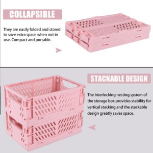 Tixill 2-Pack Mini Foldable Plastic Baskets for Organizing and Storage, Collapsible Storage Crate for Home Kitchen Bedroom Bathroom Office (5.9x3.8x2.2, Pink)