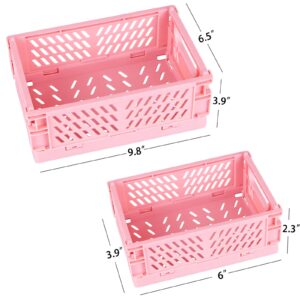 Tixill 2-Pack Mini Foldable Plastic Baskets for Organizing and Storage, Collapsible Storage Crate for Home Kitchen Bedroom Bathroom Office (5.9x3.8x2.2, Pink)