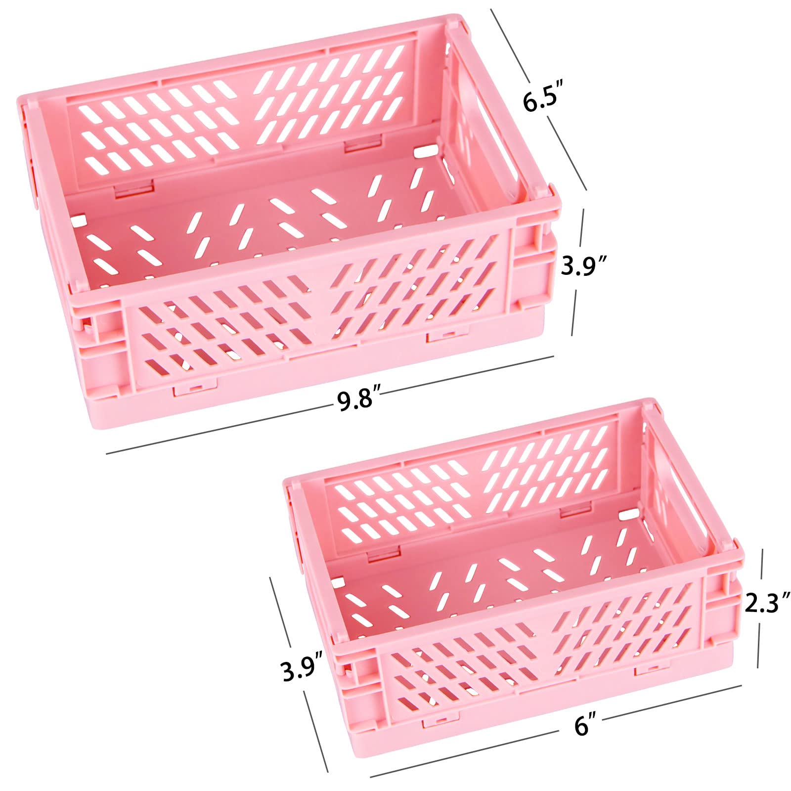 Tixill 2-Pack Mini Foldable Plastic Baskets for Organizing and Storage, Collapsible Storage Crate for Home Kitchen Bedroom Bathroom Office (5.9x3.8x2.2, Pink)