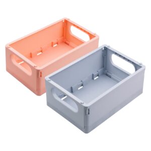 klyuqoz pastel crates, 2 pack storage crates plastic stackable, size (9.8 x 6.3 x 3.8 in), desktop storage crates, folding for home kitchen bedroom office.blue, pink