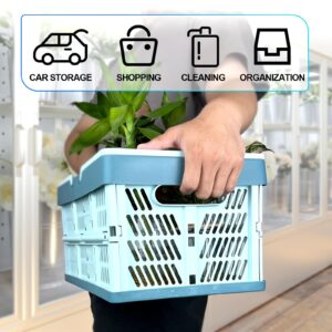 Plastic Basket with Handle, 15-Liter Folding Pastel Crates for Organizing and Storag Plastic Grocery Shopping Baskets Stackable Storage Bins for Kitchen Living-room Desktop Shelf Organing,Blue