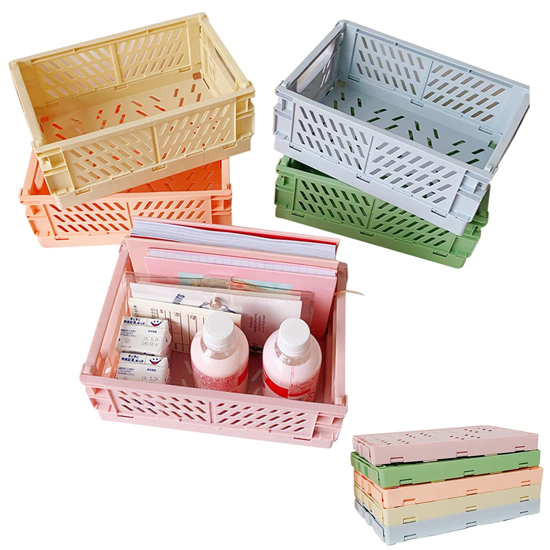 KONGDY Storage Bins 5 PACKS Foldable Plastic Storage Box Case, 9.8x6.3x3.9in/25*16*10cm Durable Folding Storage Crate for Office, Bedroom, Closet, Kitchen, Bathroom, Organizing Books Condiments Toys