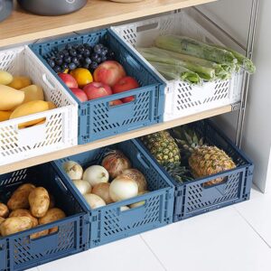 2 Blue 2 white Plastic Storage Basket Folding Storage Boxe Crate Drawer Organizer Stackable Shelf Basket Collapsible Closet Container Food Fruit Bottle Book Organiser for Home Office Kitchen Basket