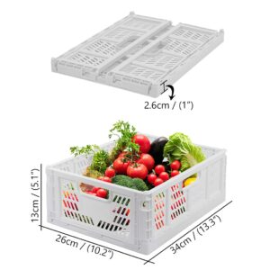 2 Blue 2 white Plastic Storage Basket Folding Storage Boxe Crate Drawer Organizer Stackable Shelf Basket Collapsible Closet Container Food Fruit Bottle Book Organiser for Home Office Kitchen Basket