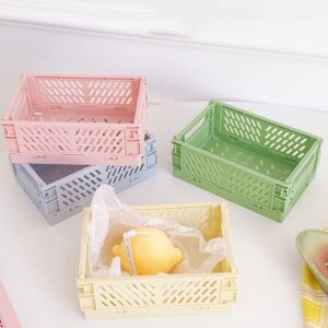 5-Pack Mini Pastel Crates,Plastic Folding Stacking Baskets,For Storage Organizing, Durable Reliable Storage Crate, For Kitchen,Classroom,Office,Bathroom Storage (Blue, Yellow, Pink, Green, Purple)