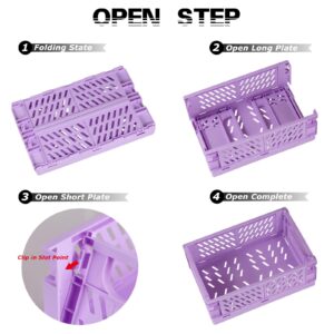 Tixill 2-Pack Mini Foldable Plastic Baskets for Organizing and Storage, Collapsible Storage Crate for Home Kitchen Bedroom Bathroom Office (5.9x3.8x2.2, Purple)