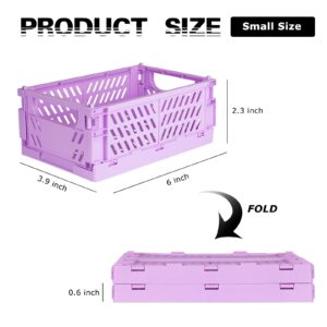 Tixill 2-Pack Mini Foldable Plastic Baskets for Organizing and Storage, Collapsible Storage Crate for Home Kitchen Bedroom Bathroom Office (5.9x3.8x2.2, Purple)