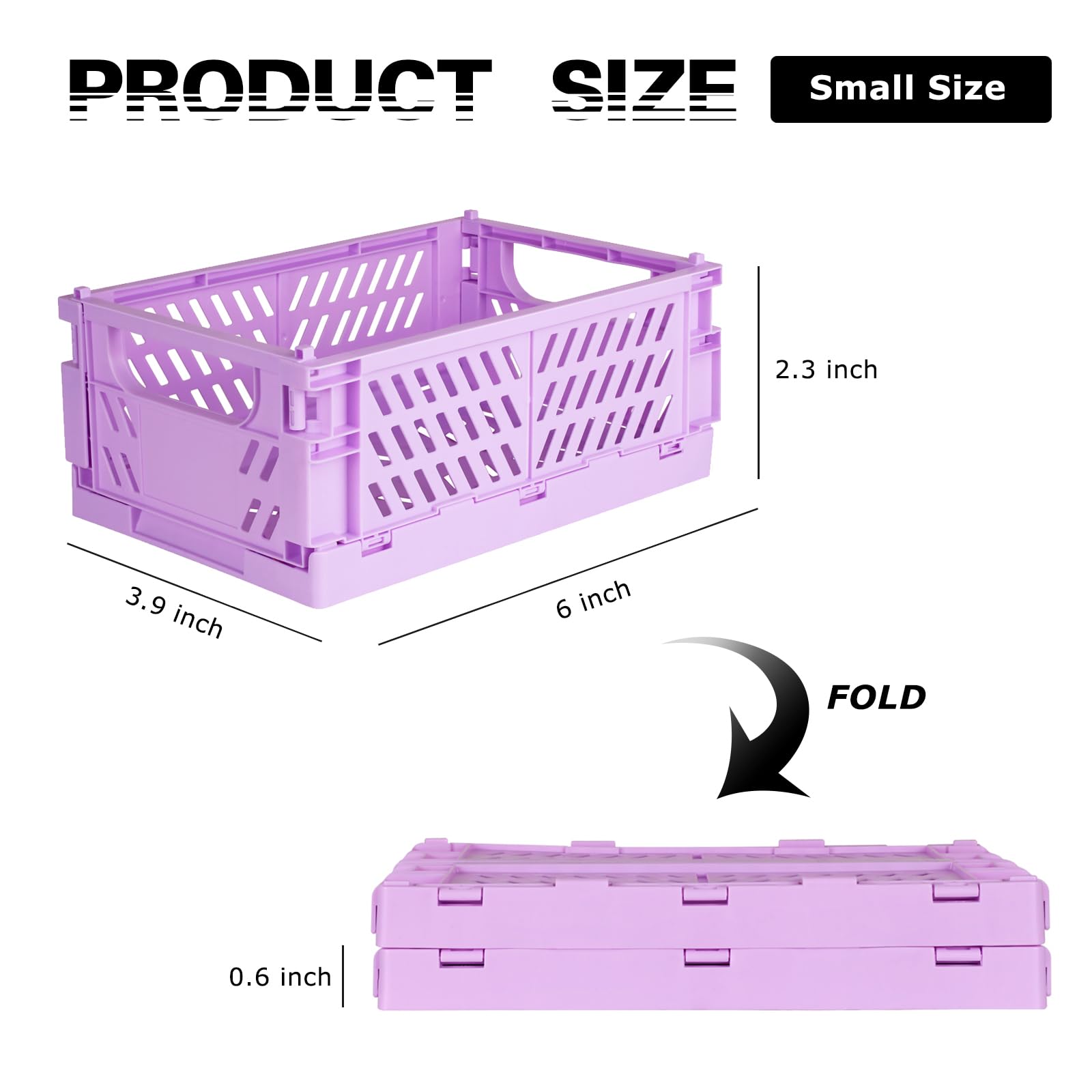 Tixill 2-Pack Mini Foldable Plastic Baskets for Organizing and Storage, Collapsible Storage Crate for Home Kitchen Bedroom Bathroom Office (5.9x3.8x2.2, Purple)