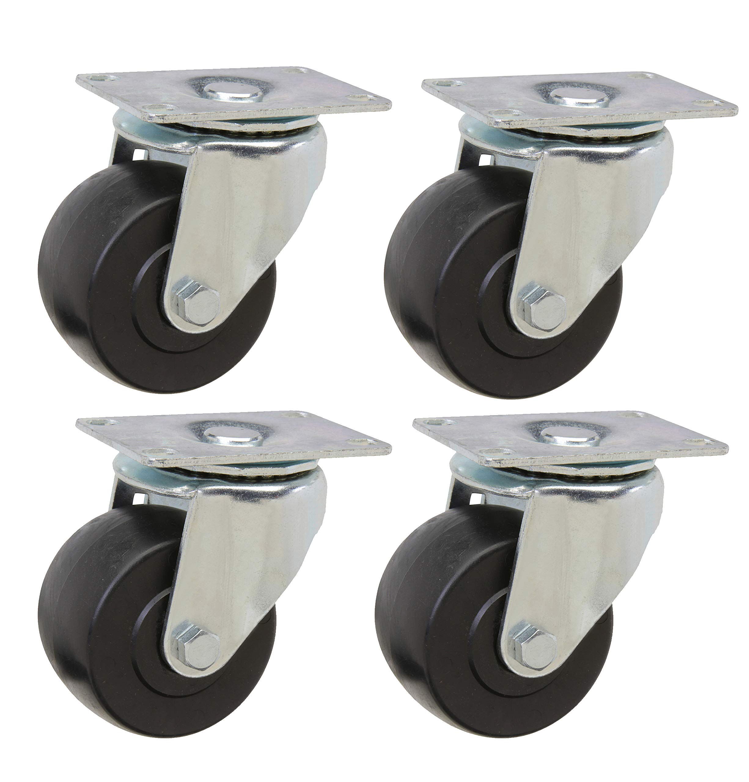 3" Caster Set of 4 | Heavy Duty Low Profile Swivel Casters | Polyolefin Wheels with Sealed Ball Bearings | 2,000lbs Capacity Per Set