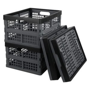 Hommp 4-Pack 15 L Plastic Collapsible Storage Crates, Stackable Storage Folding Crates