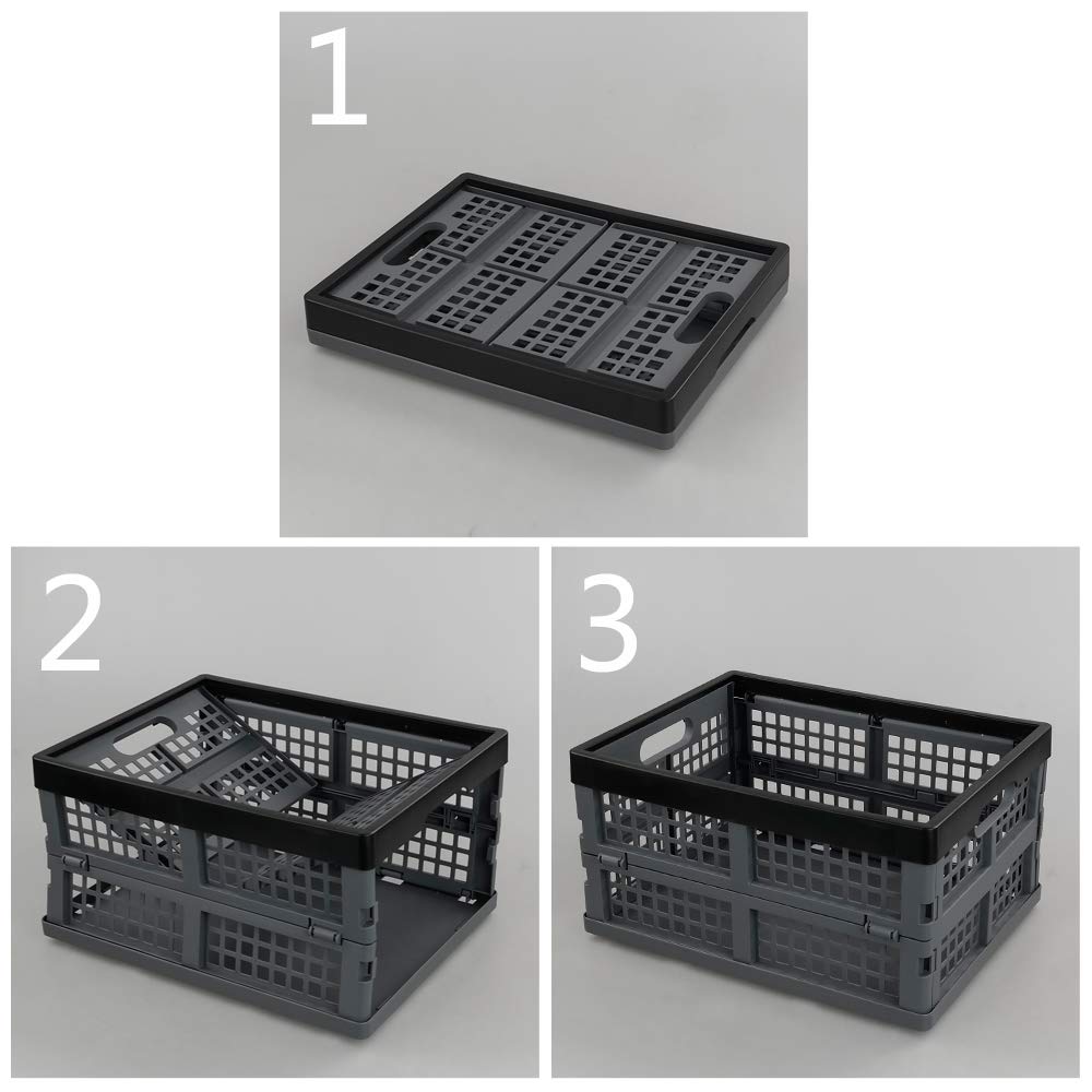 Hommp 4-Pack 15 L Plastic Collapsible Storage Crates, Stackable Storage Folding Crates