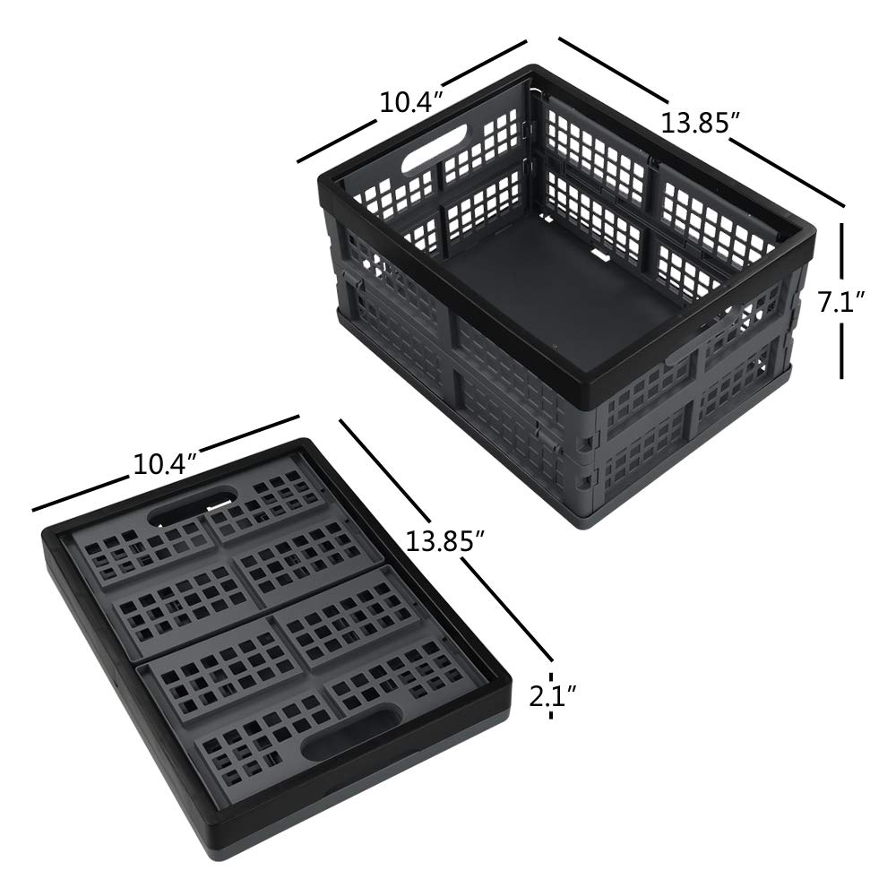 Hommp 4-Pack 15 L Plastic Collapsible Storage Crates, Stackable Storage Folding Crates