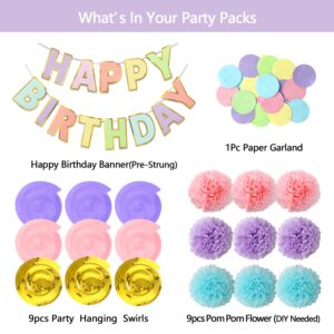 LITAUS Macaron Birthday Decorations - Pack of 20 | Happy Birthday Banner, Tissue Paper, Swirls, Garland | Birthday Decorations for Women | Birthday Party Decorations | Happy Birthday Decorations