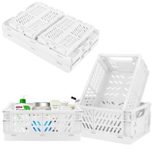 weraher plastic storage baskets for desk organizing, office drawer organizer, 2 medium+2 small durable folding storage crate for home kitchen classroom office bedroom and bathroom storage (white)