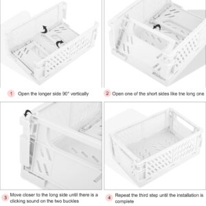 Weraher Plastic Storage Baskets for Desk Organizing, Office Drawer Organizer, 2 Medium+2 Small Durable Folding Storage Crate for Home Kitchen Classroom Office Bedroom and Bathroom Storage (White)