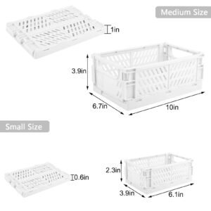 Weraher Plastic Storage Baskets for Desk Organizing, Office Drawer Organizer, 2 Medium+2 Small Durable Folding Storage Crate for Home Kitchen Classroom Office Bedroom and Bathroom Storage (White)