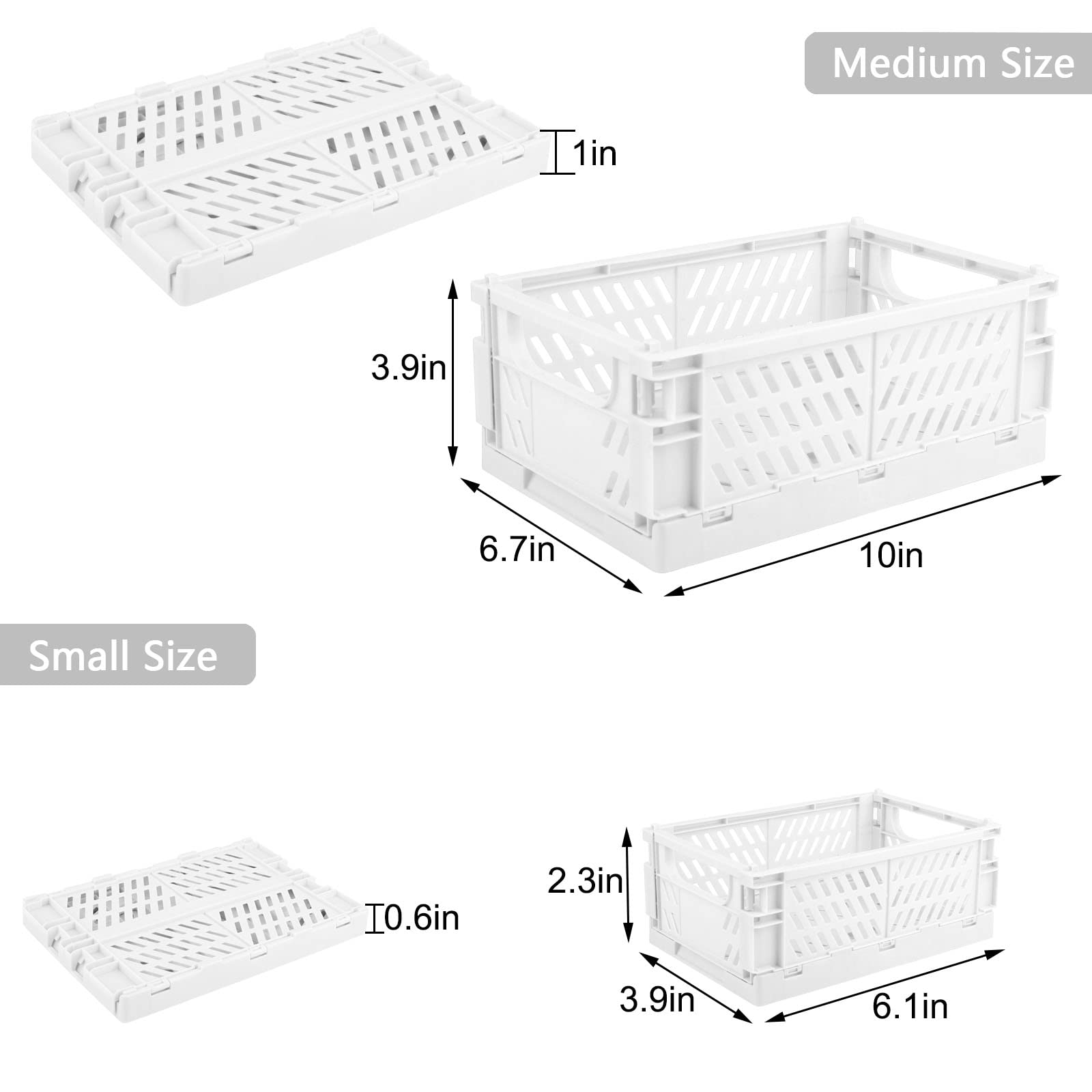 Weraher Plastic Storage Baskets for Desk Organizing, Office Drawer Organizer, 2 Medium+2 Small Durable Folding Storage Crate for Home Kitchen Classroom Office Bedroom and Bathroom Storage (White)