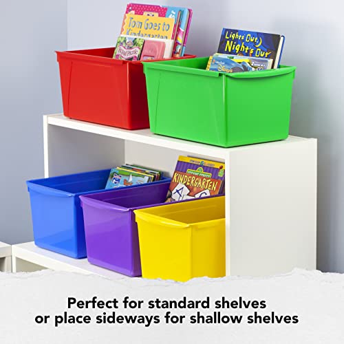 Storex Extra-Large Book Bin, Interlocking Plastic Organizer for Home, Office and Classroom, Assorted Colors, 6-Pack (71126E06C)