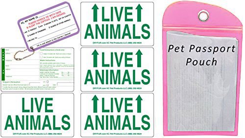 DryFur Live Animal Label Set of 5 stickers w/Pet Passport Pouch PINK