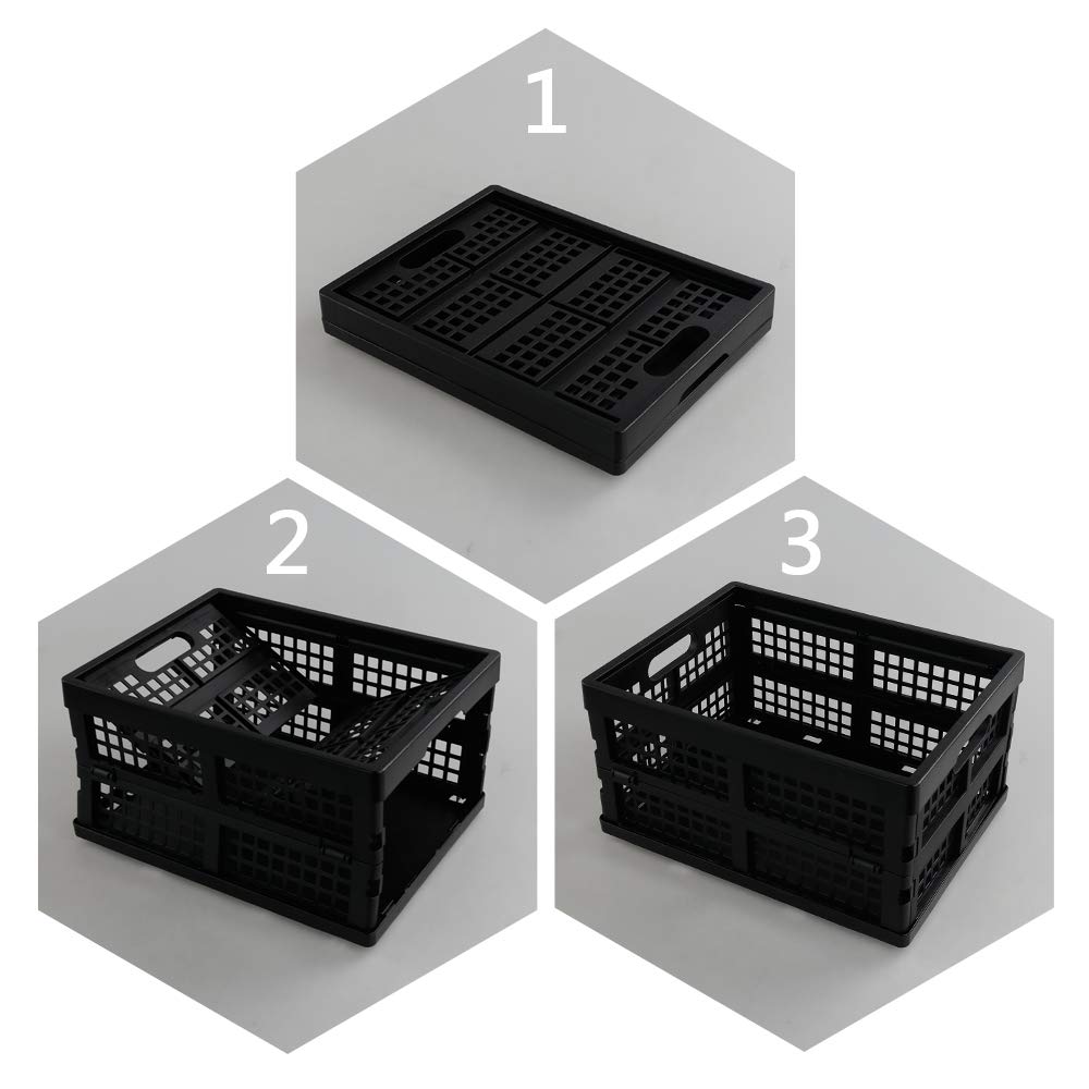 EudokkyNA 3-pack 15 Liter Collapsible Storage Basket Folding Crates, Black